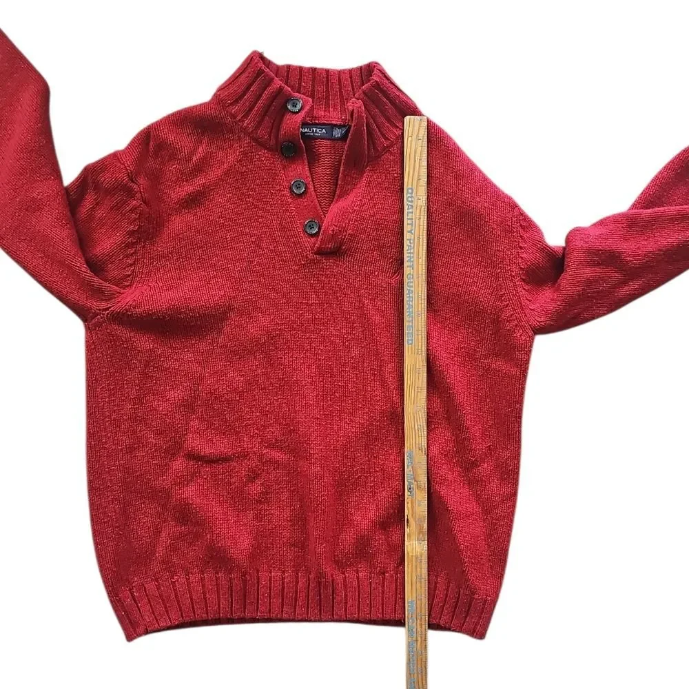 Nautica Red Wool Blend Sweater Men’s XXL Quarter Button Mock Neck Pullover Prep
